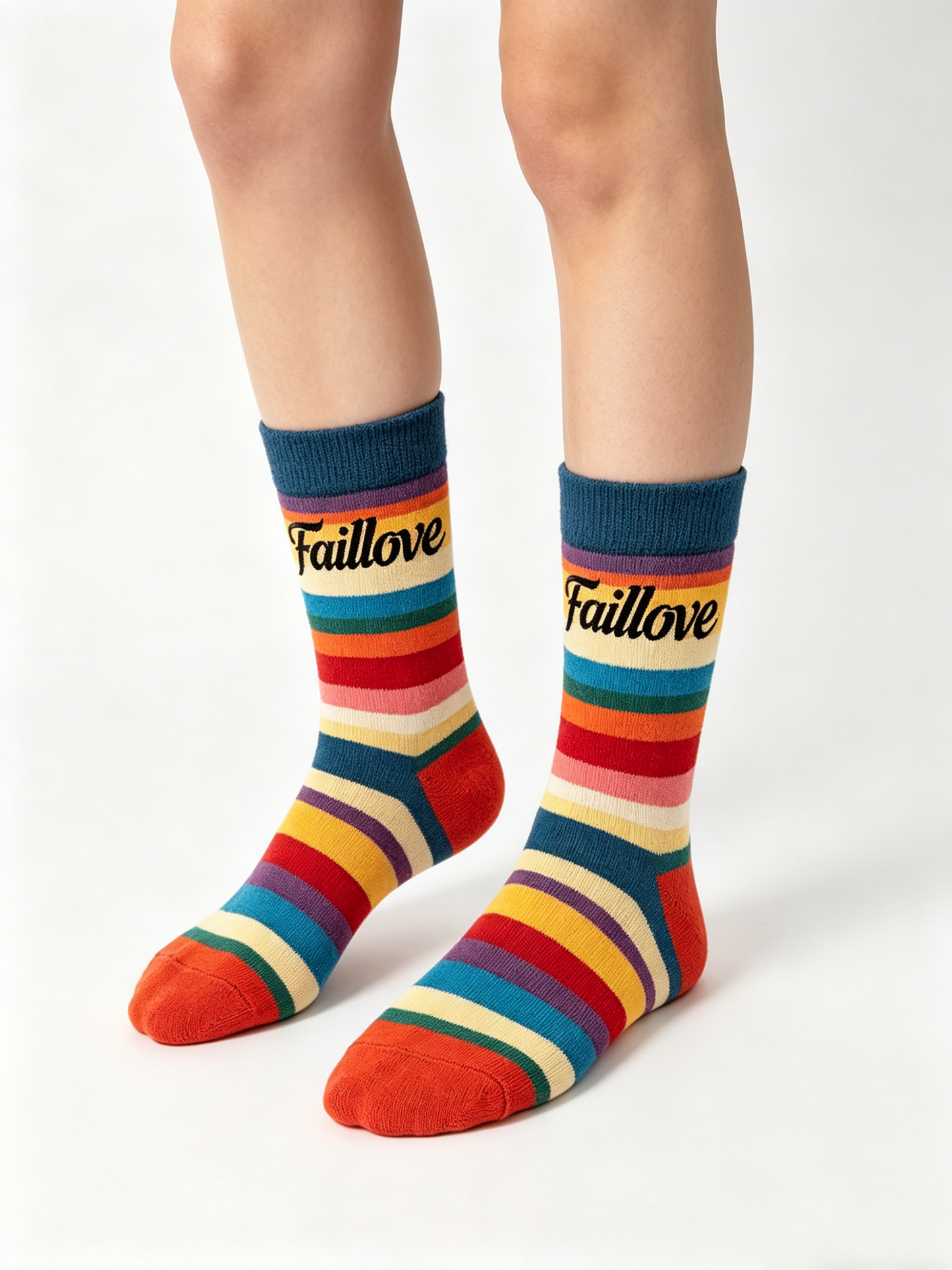 【Faillove Rainbow Stripe Crew Socks】—— Vibrant Style & All-Day Comfort