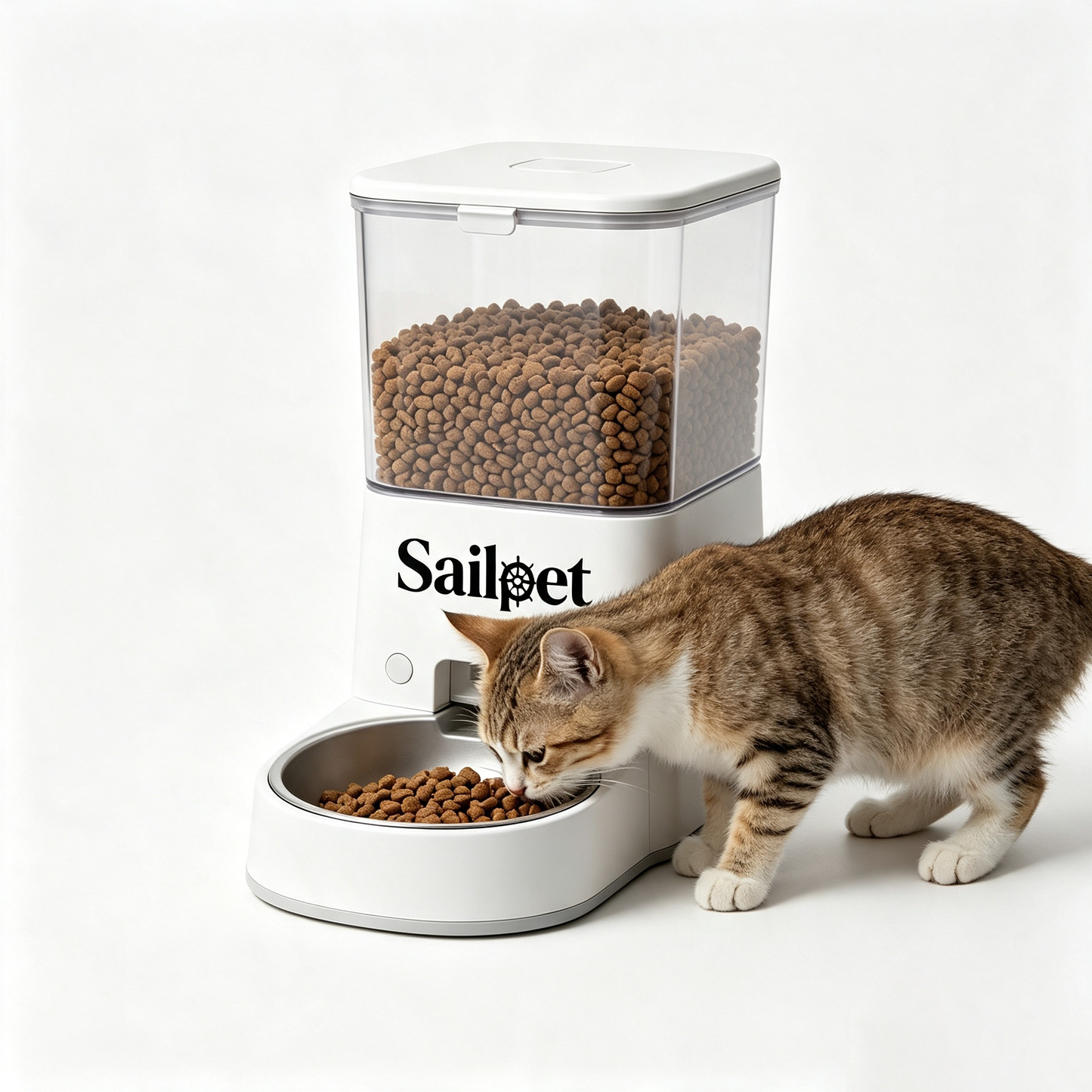 Sailpet Automatic Pet Feeder Timed Cat Dog Dry Food Dispenser with Stainless Steel Bowl Large Capacity Transparent Storage Hopper