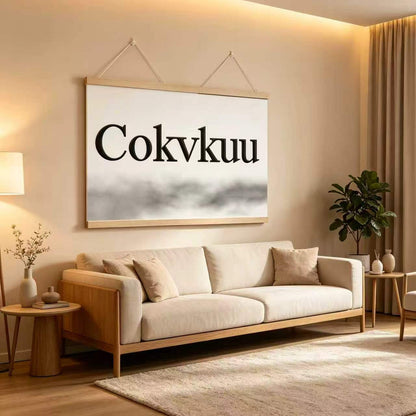 Cokvkuu Minimalist Art Print Poster with Wooden Hanger Frame, Neutral Abstract Wall Art, Framed Hanging Canvas Artwork for Living Room Bedroom Office Decor, Ready to Hang Home Decoration