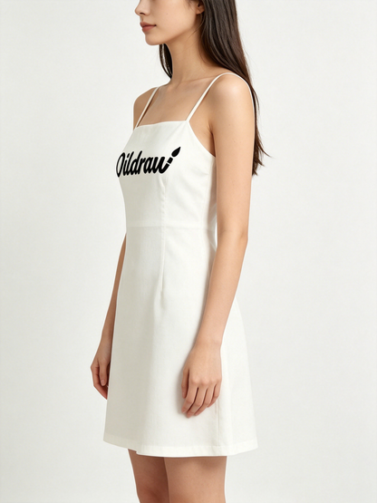 Oildraw Women's Square Neck Spaghetti Strap Mini Dress, Slim Fit Sleeveless A-Line Short Dress, Summer Casual White Slip Dress