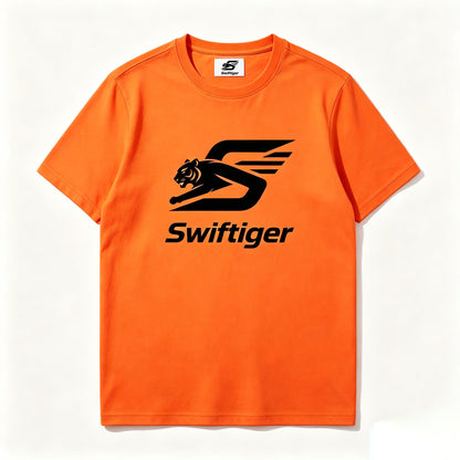 Swiftiger Graphic Crew‑Neck Short Sleeve T‑Shirt, Premium Soft Cotton Bright Orange Casual Tee, Unisex Classic‑Fit Daily Wear T‑shirt