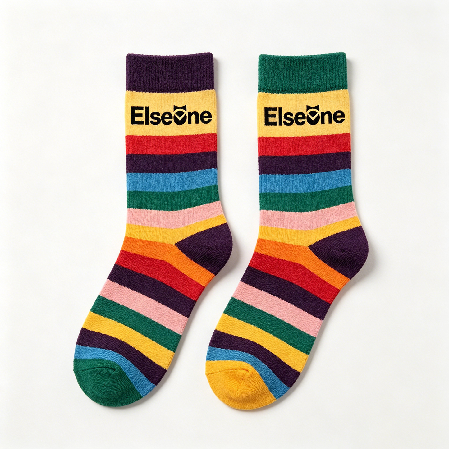 【Elseone Rainbow Striped Crew Socks】—— Colorful Comfort for Every Day