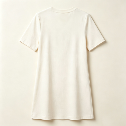 Cloveflow Casual Cotton Blend Tunic Dress, Short Sleeve Crewneck Loose Dress, Fashion Minimalist Summer Mini Dresses for Women