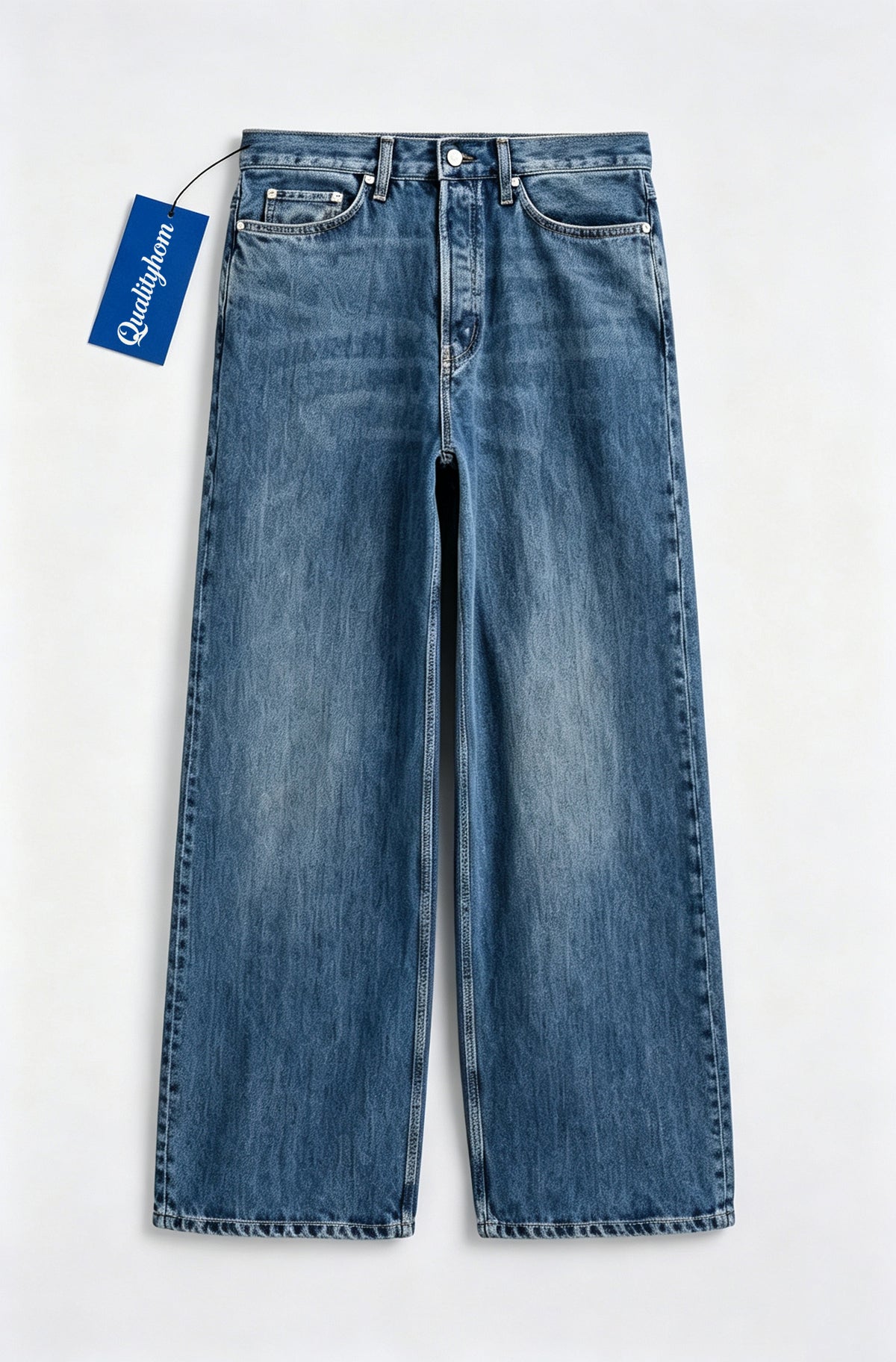 Qualityhom High Waist Wide Leg Jeans for Women, Vintage Washed Loose Denim Pants, Casual Straight Baggy Denim Trousers with Pockets