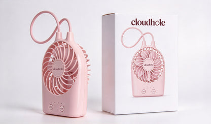 cloudhole Portable Mini Handheld Fan, USB Rechargeable Small Personal Fan with Lanyard, 3 Speed Adjustable Cute Pink Pocket Fan for Travel, Outdoor, Office