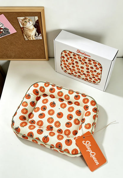 SleepQueen Cute Persimmon Print Pet Bed Cushion, Soft Rectangle Dog Cat Bed, Washable Non Slip Pet Sleeping Mat for Small Pets