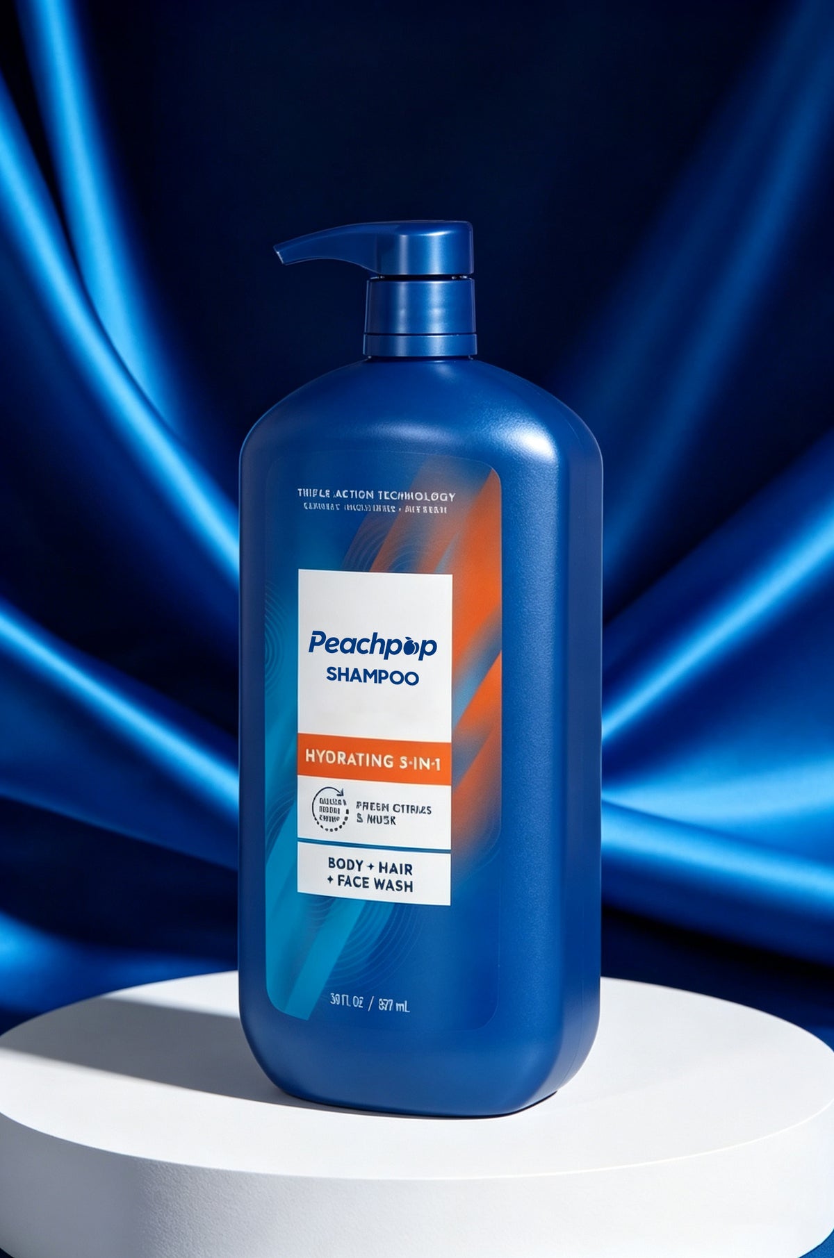 Peachpop Hydrating Shampoo, Hair Body Face Wash for Men, Fresh Citrus & Moss Scent, Large 30 Fl Oz Multi Use Cleanser for Daily Shower