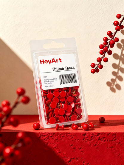HeyArt Red Thumb Tacks, Metal Push Pins, Decorative Drawing Pins for Cork Board, Bulletin Board, Wall, Map, Office School & Home Use