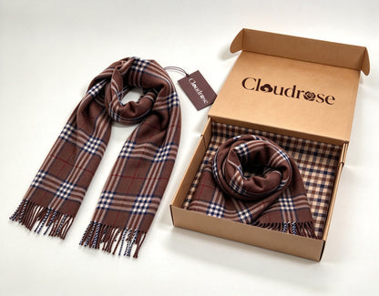 Cloudrose Plaid Tassel Scarf, Soft Warm Lightweight Wrap Scarf for Men Women, Classic Checked Scarves for Fall Winter Daily Wear Gift Box Included