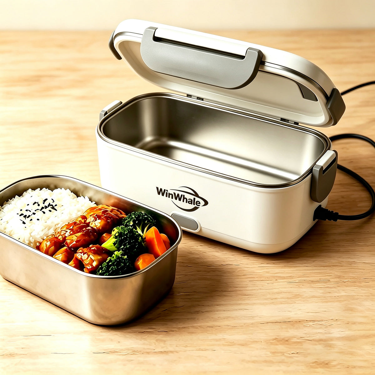 WinWhale Electrically-Heated Lunch Box, Portable Food Warmer with 304 Stainless Steel Inner Container, Self Heating Bento Box for Office & Car Use