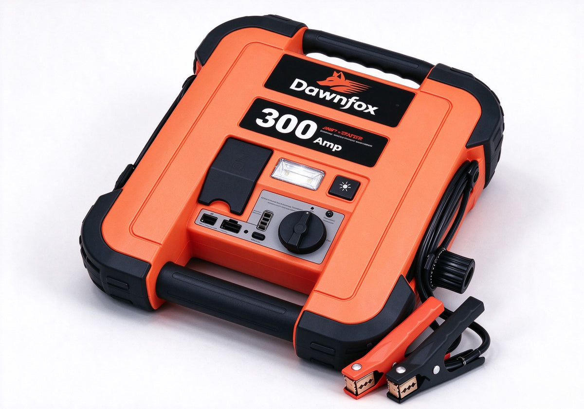 Dawnfox 300 Amp Rechargeable Car Jump Starter, Portable Heavy Duty Battery Booster Pack with LED Light, USB Charging Port for 12V Gas & Diesel Vehicles