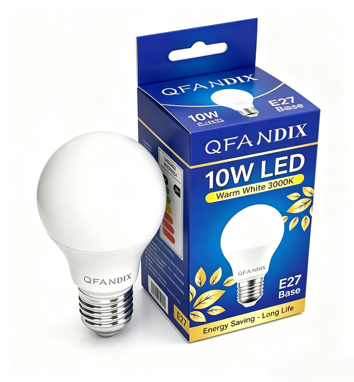 QFANDIX 10W LED Light Bulb, E27 Base, 3000K Warm White, Energy Saving A60 LED Bulbs, Long Lifespan for Home Lighting