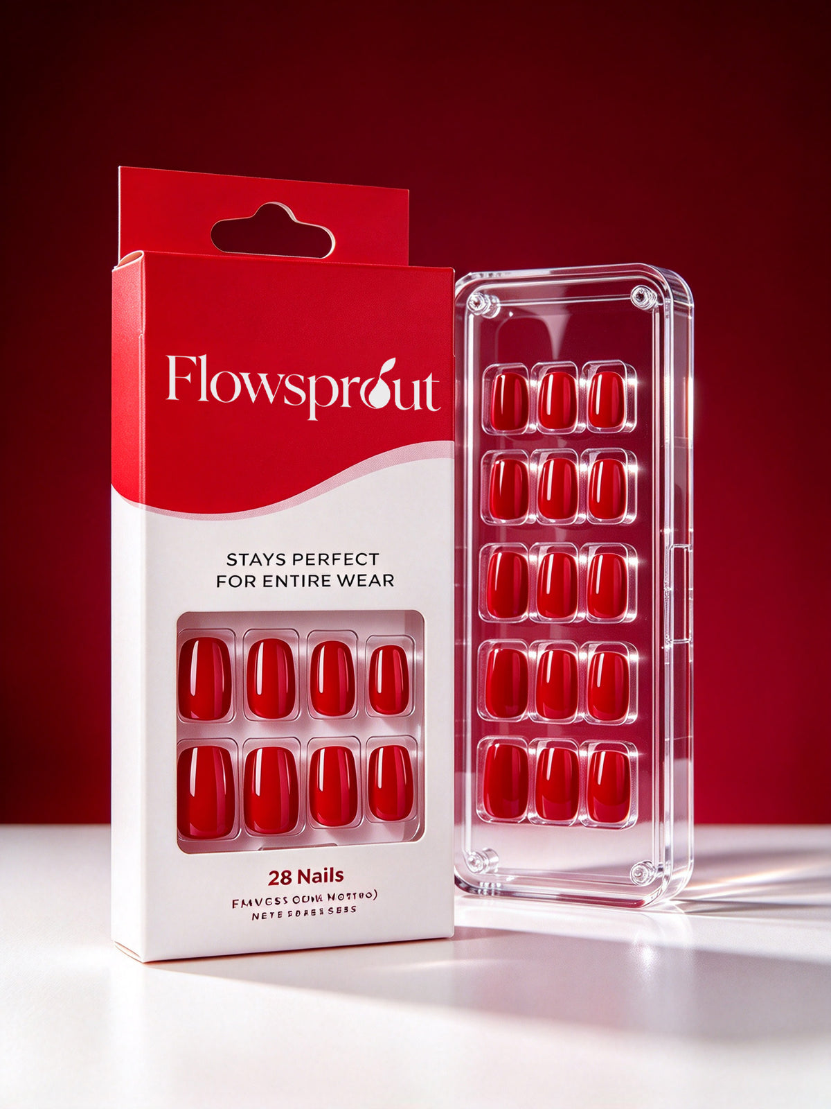 Flowsprout 28Pcs Red False Nails, Short Square Press On Nails, Glossy Solid Color Fake Nails, Reusable Stick On Nails for Women Daily Party Wear