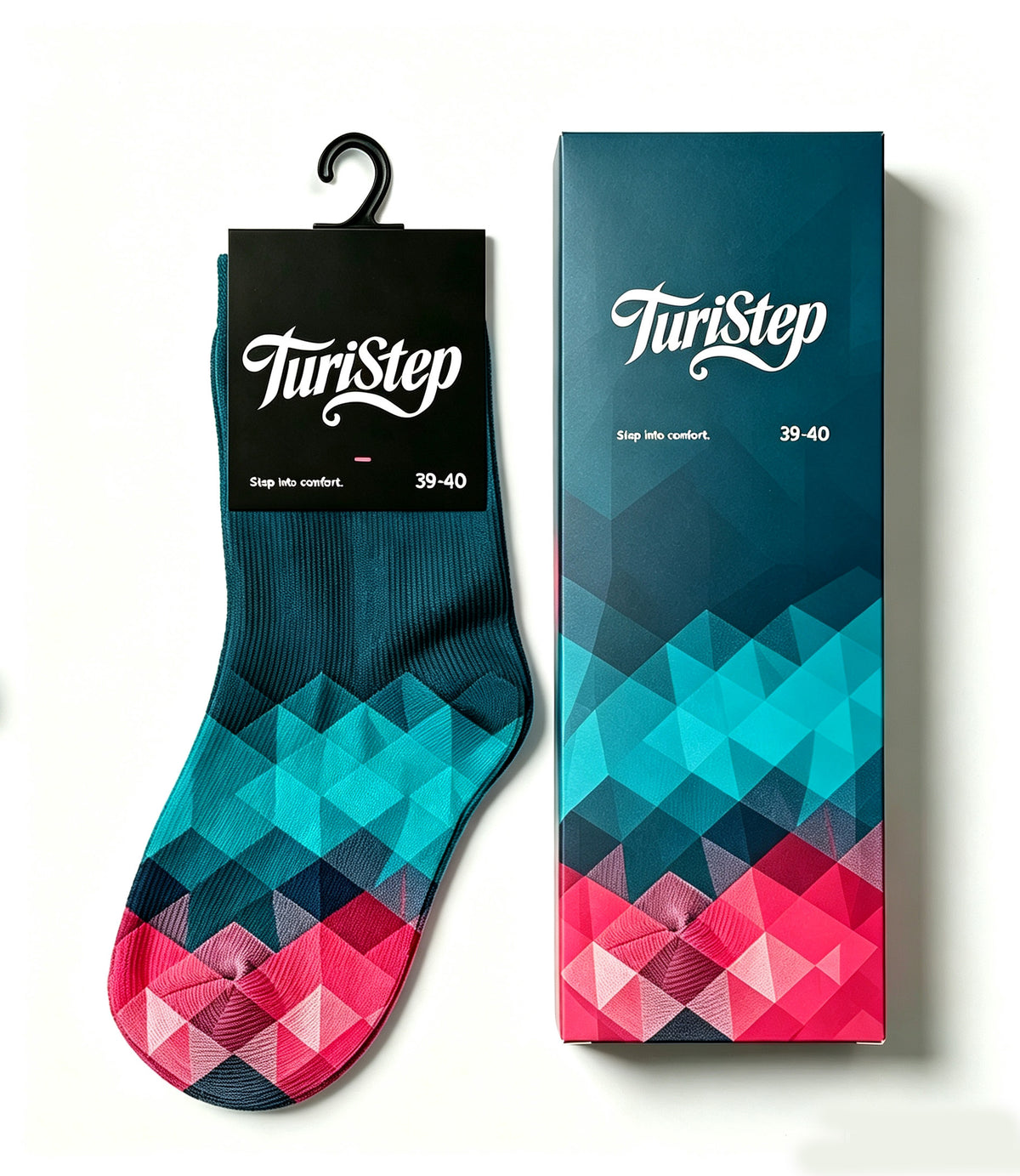 TuriStep Fashion Crew Socks for Men Women, Colorful Gradient Geometric Triangle Pattern Casual Mid Calf Socks, Gift Box Packed Novelty Dress Socks