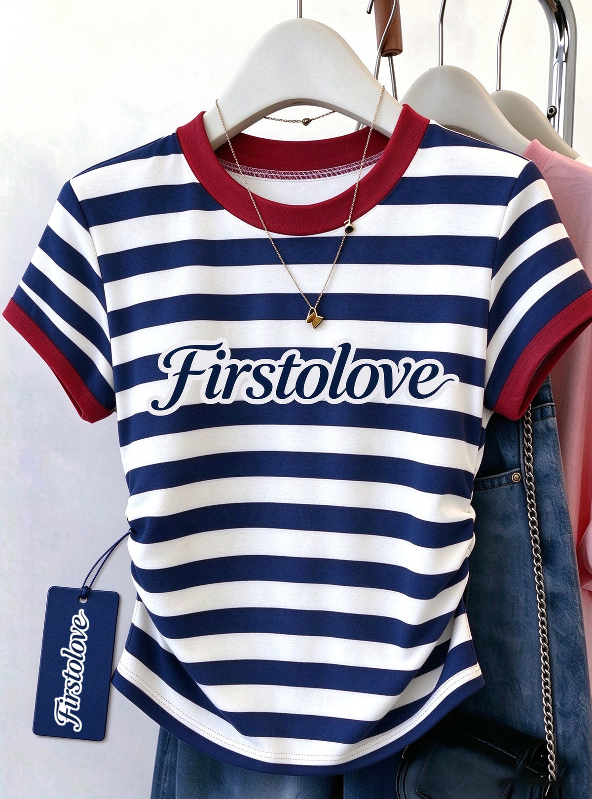 Firstolove Women's Striped Short Sleeve T-Shirt, Color Block Crew Neck Slim Fit Tee, Side Ruched Casual Summer Top