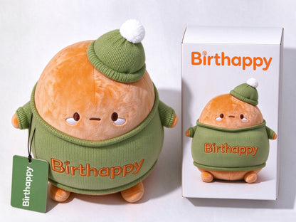 Birthappy Cute Round Plush Toy, Soft Stuffed Animal Doll with Knitted Sweater & Pom Pom Beanie, Gift Box Packaging for Birthday Christmas