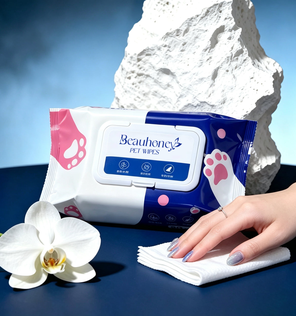 Beauhoney Pet Wipes, Wipes Impregnated with Cleansing Preparations for Pets, Gentle Cleaning Wet Wipes for Dogs & Cats, for Paws, Body, Ear & Butt Care