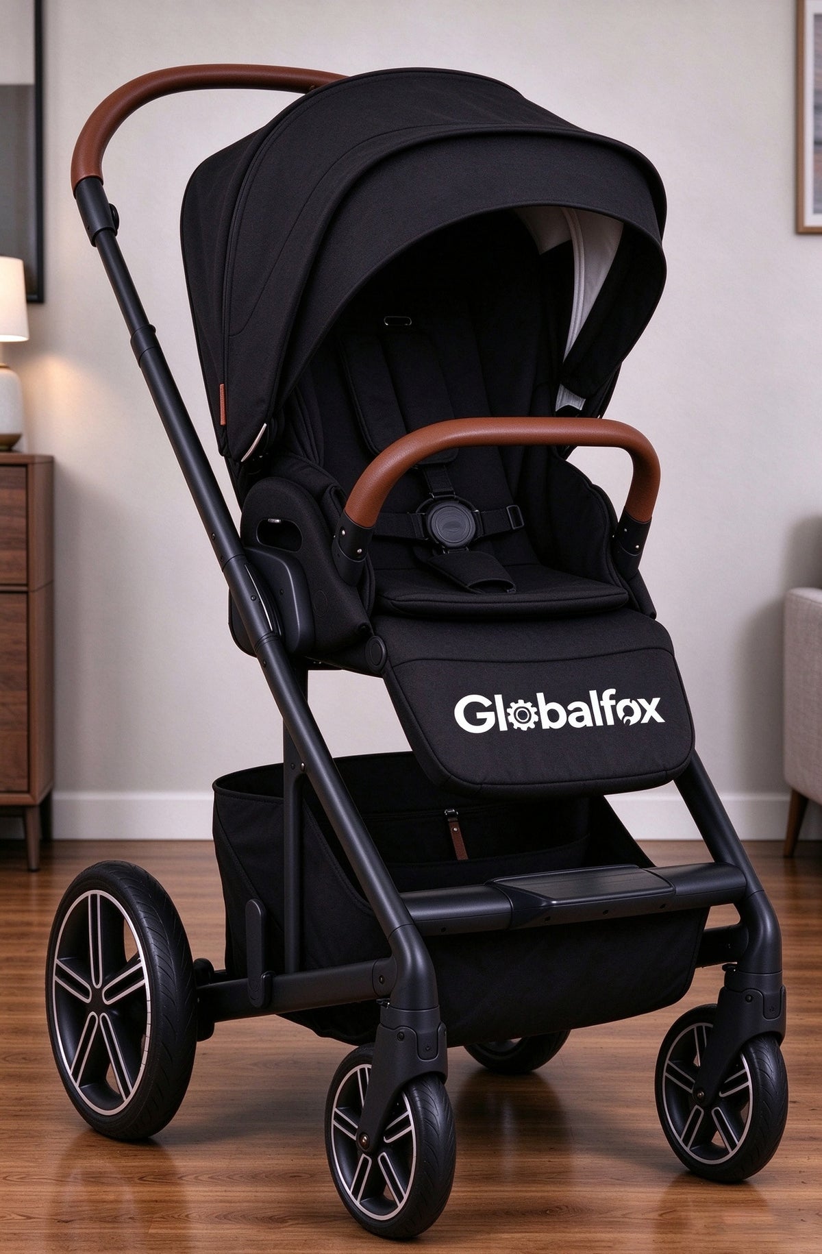 Globalfox Baby Stroller, Reversible Seat Toddler Stroller with Large Storage Basket, Adjustable Canopy & 5-Point Harness, All-Terrain Baby Carriage for Newborn & Infant
