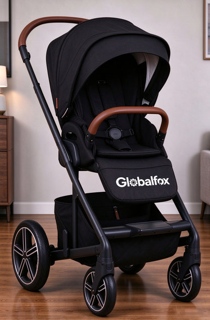 Globalfox Baby Stroller, Reversible Seat Toddler Stroller with Large Storage Basket, Adjustable Canopy & 5-Point Harness, All-Terrain Baby Carriage for Newborn & Infant