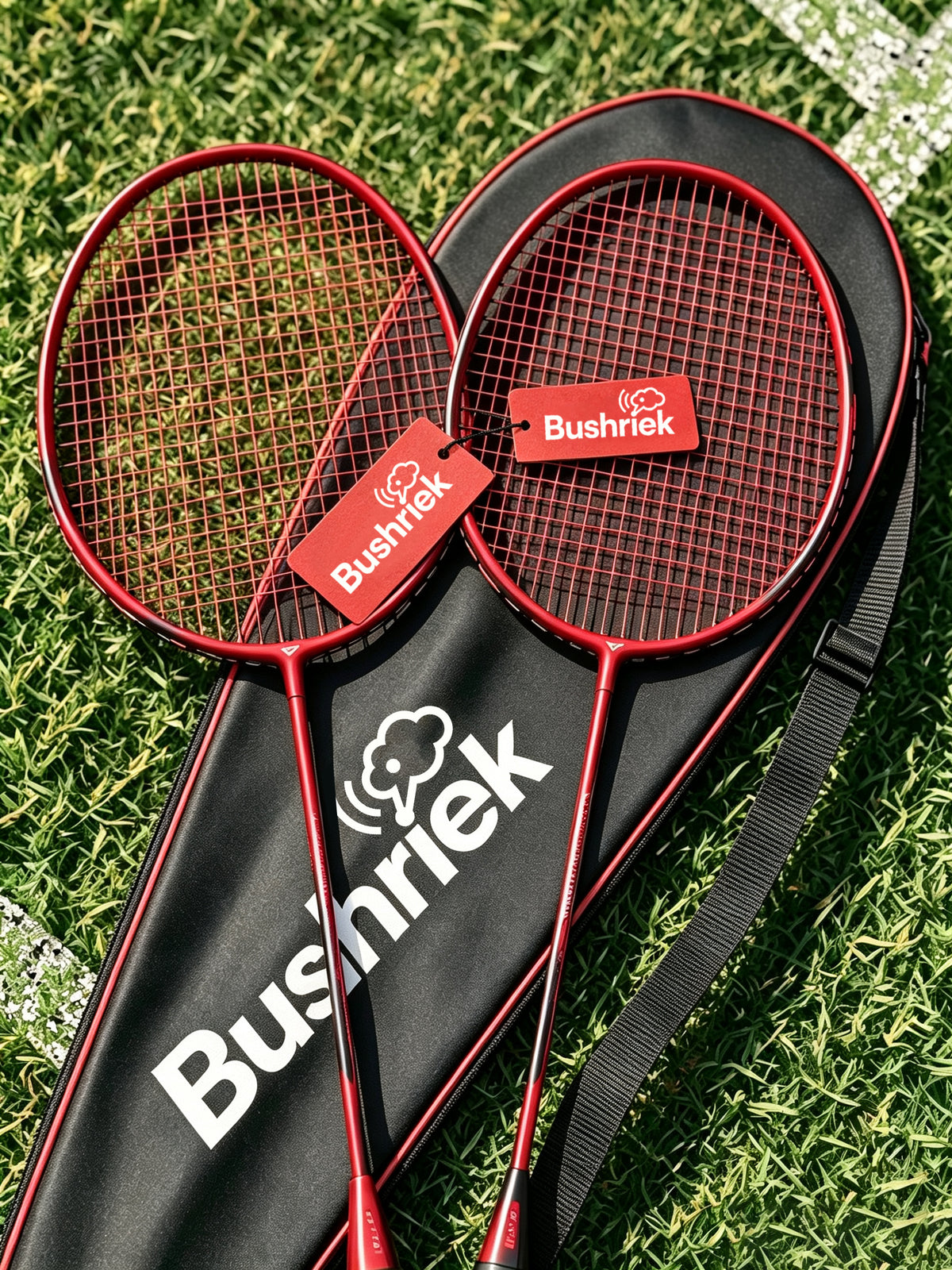 Bushriek Badminton Rackets Set of 2, Lightweight Carbon‑Fiber Shuttlecock Game Kit with Carry Bag, 1 Shuttlecock & 3 Overgrips, for Adults, Beginners & Recreational Outdoor Play