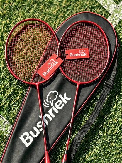 Bushriek Badminton Rackets Set of 2, Lightweight Carbon‑Fiber Shuttlecock Game Kit with Carry Bag, 1 Shuttlecock & 3 Overgrips, for Adults, Beginners & Recreational Outdoor Play
