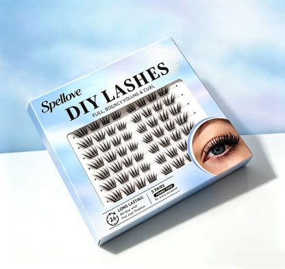 Spellove DIY Segment False Eyelashes, Individual Cluster False Eyelashes, 5 Pairs Combo Pack, Fluffy Volume Wispy Lashes, Reusable DIY False Eyelashes for Home Use