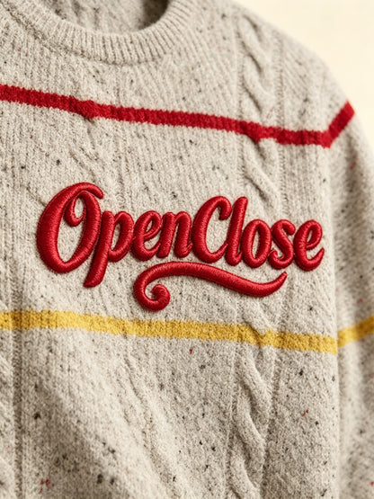 OpenClose Men's Cable Knit Crew Neck Sweater, Color Striped Speckled Knit Pullover Long Sleeve Casual Jumper for Fall Winter