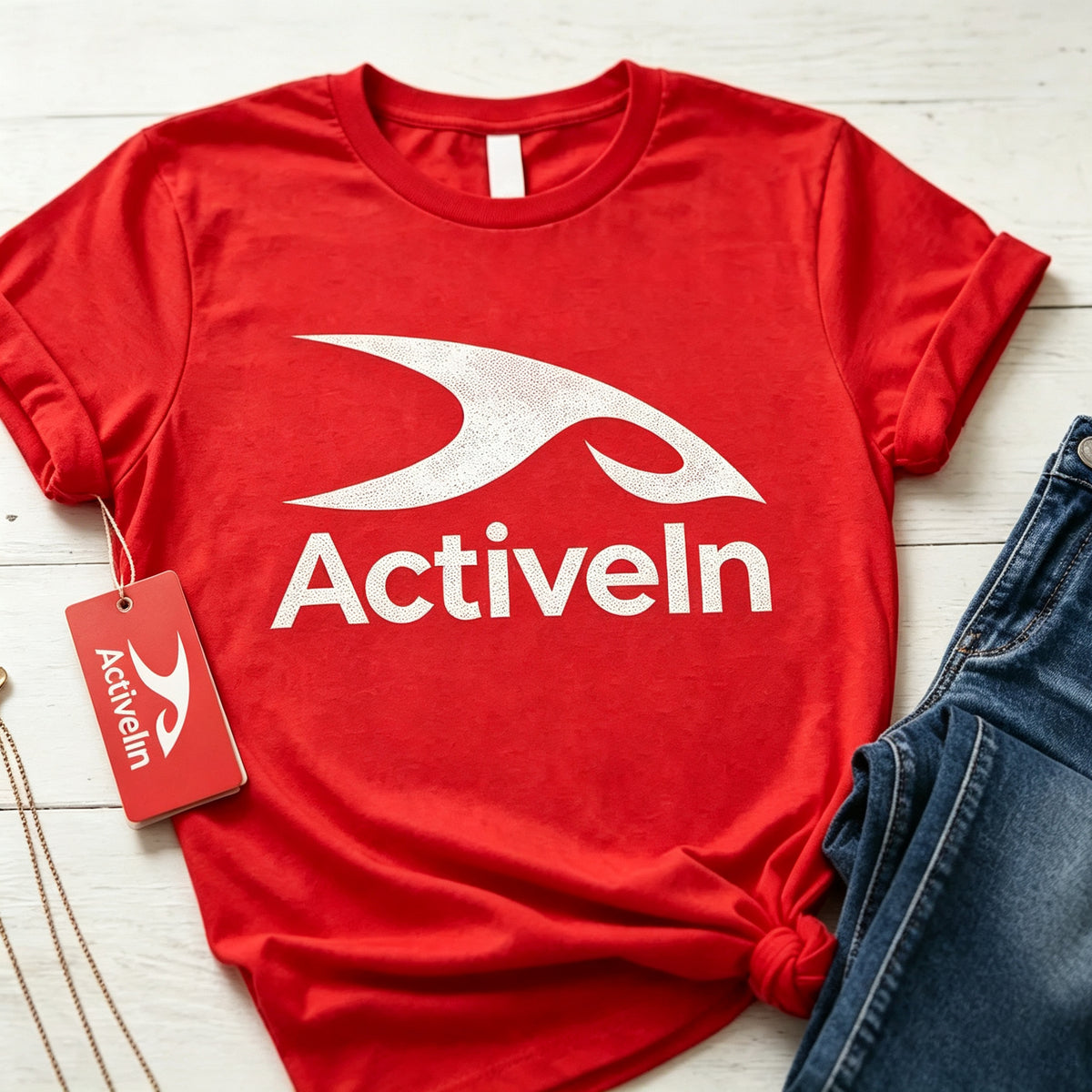 ActiveIn Women's Classic Crew‑Neck Short‑Sleeve T‑Shirt, Casual Relaxed‑Fit Everyday Tee, Soft Lightweight Solid Red Summer Top for Workout Travel Daily Wear