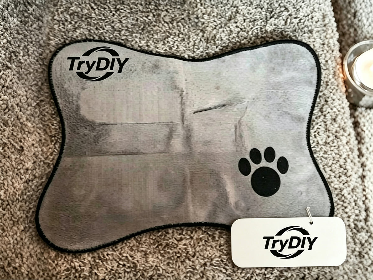 TryDIY Bone Shaped Dog Mat, Soft Plush Pet Cushion with Paw Print, Non Slip Feeding Mat for Puppy Kitten, Washable Pet Bed Pad for Food Water Bowl