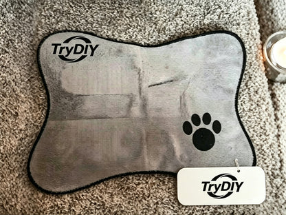 TryDIY Bone Shaped Dog Mat, Soft Plush Pet Cushion with Paw Print, Non Slip Feeding Mat for Puppy Kitten, Washable Pet Bed Pad for Food Water Bowl