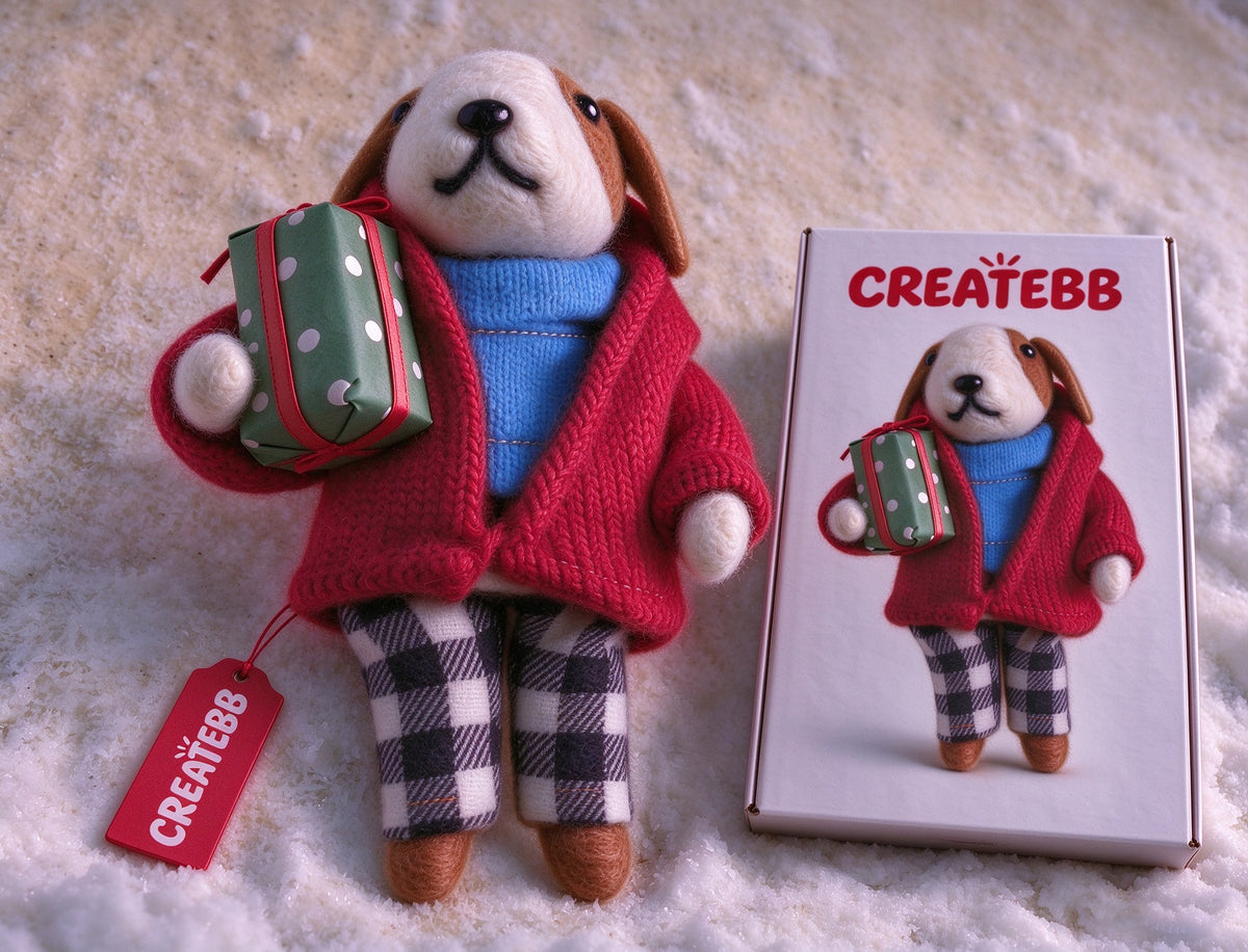 CREATEBB Handmade Felt Dog Plush Toy, Cute Hound Stuffed Animal, Compressible for Storage in Gift Box, Holiday Present