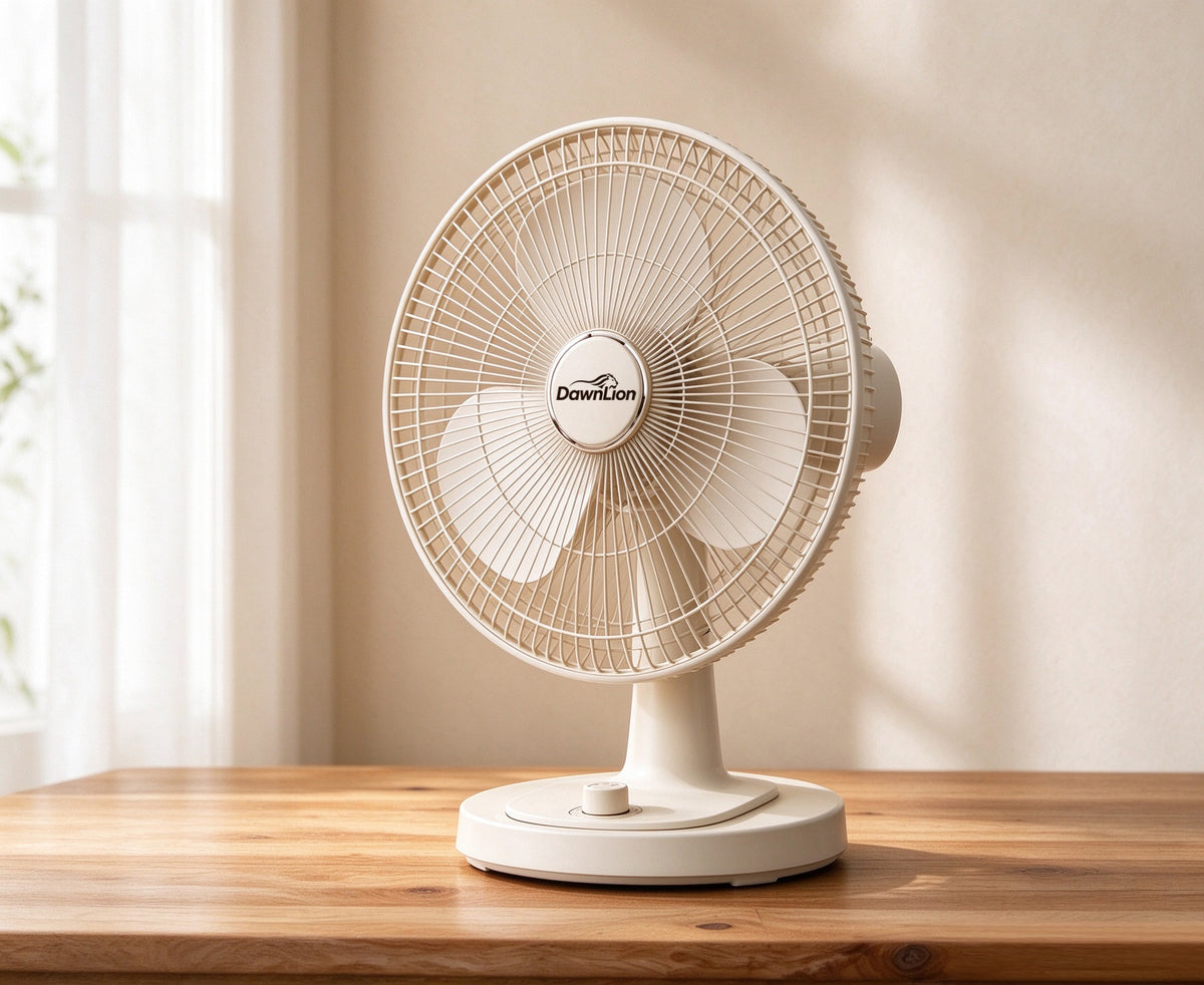 DawnLion Table Fan, 3 Speed Adjustable Quiet Desk Fan, 90° Oscillating Small Electric Fan for Bedroom Home Office Desktop, Cream Color Personal Cooling Fan