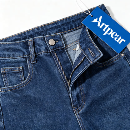 Artpear Women's High Waist Wide Leg Jeans, Classic Dark Blue Denim Pants, Casual Loose Straight Denim Trousers for Daily Work Dating