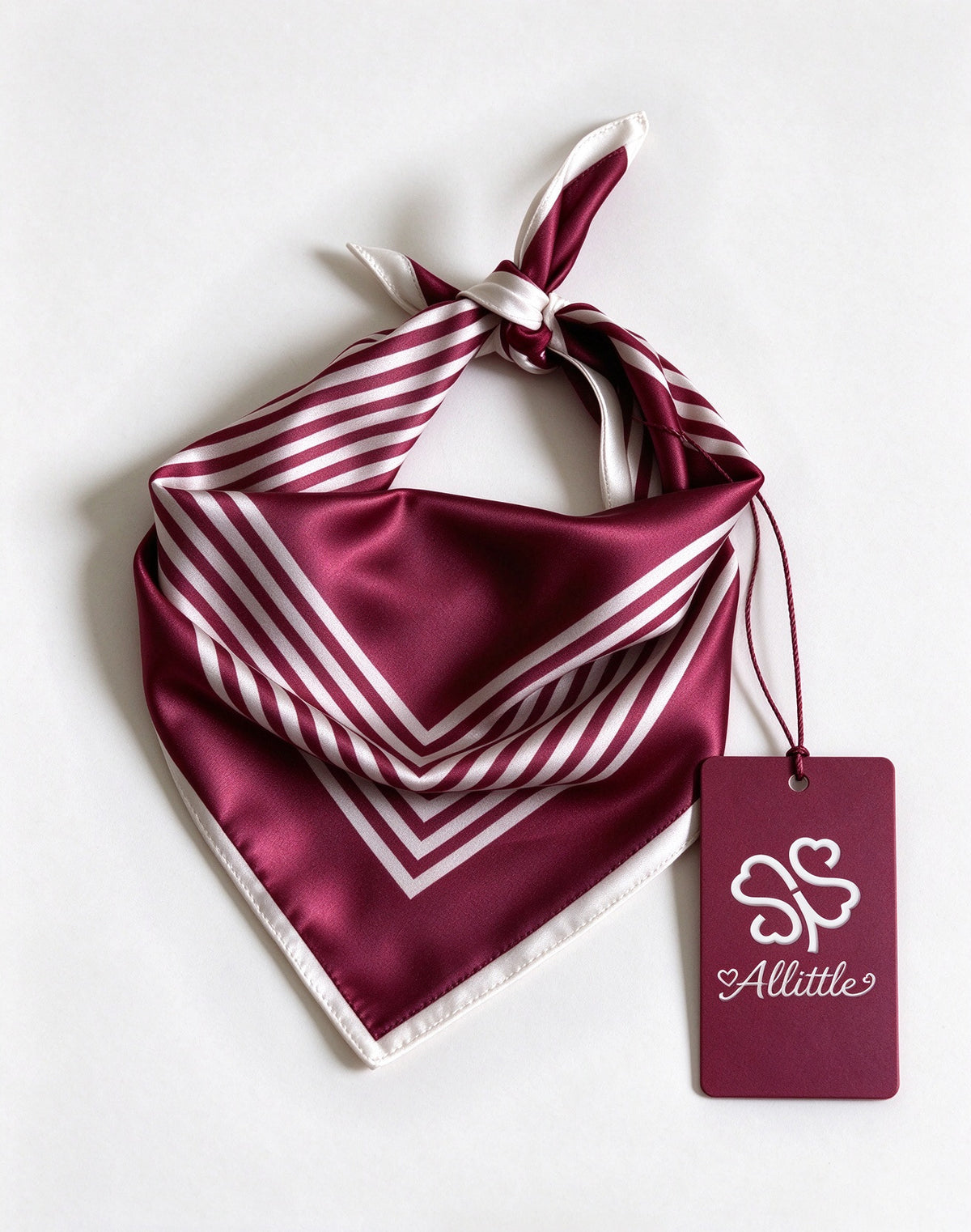 Allittle Satin Neck Scarf for Women, Burgundy White Striped Decorative Bandana, Retro Square Neckerchief for Outfit Accessory
