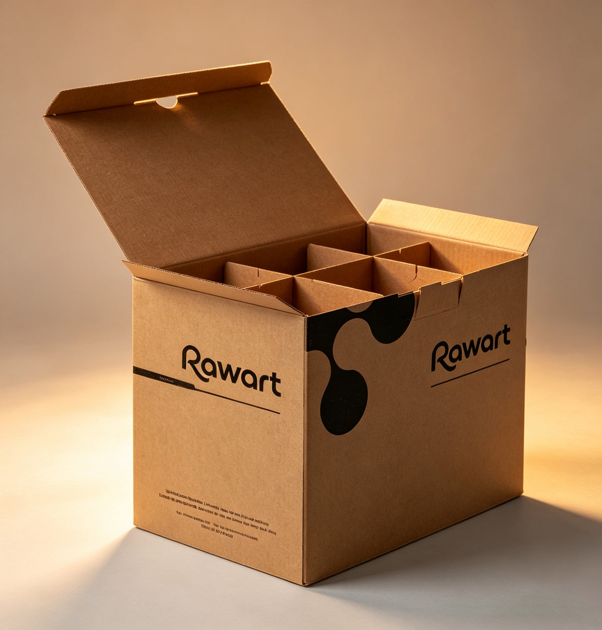 Rawart Corrugated Shipping Box with 6-Cell Divider, Kraft Cardboard Storage Box, Heavy Duty Separate Compartment Carton for Product Packing, Mailing and Transport