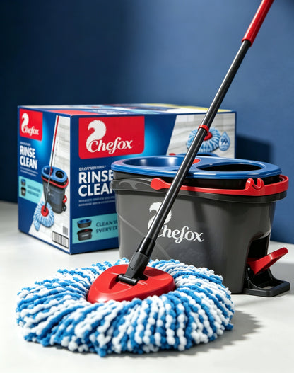 Chefox Spin Mop and Bucket System, Dual Chamber Floor Mop with Microfiber Mop Head, Foot Pedal Wringer, for Hardwood Tile Floors, Home Cleaning Supplies