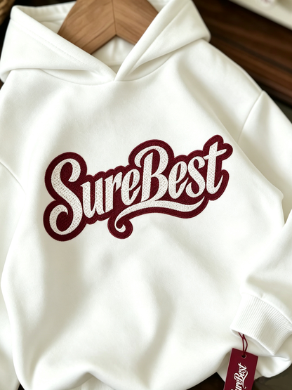 SureBest Kids Hoodie, Boys Girls Long Sleeve Pullover Hooded Sweatshirt, Vintage Letter Embroidery White Casual Hoodies for Children