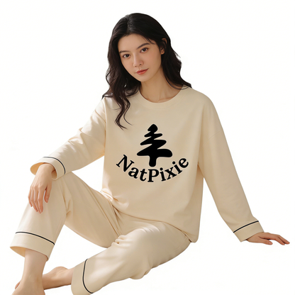 【NatPixie Logo Print Cotton Pajama Set】—— Cozy & Minimalist Sleepwear for All Seasons