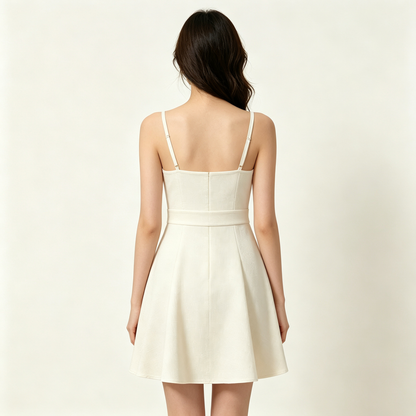 CREAMISS Sleeveless Adjustable Spaghetti Strap Mini Dress, High Waist Flare A-Line Short Sundress for Women Casual Party