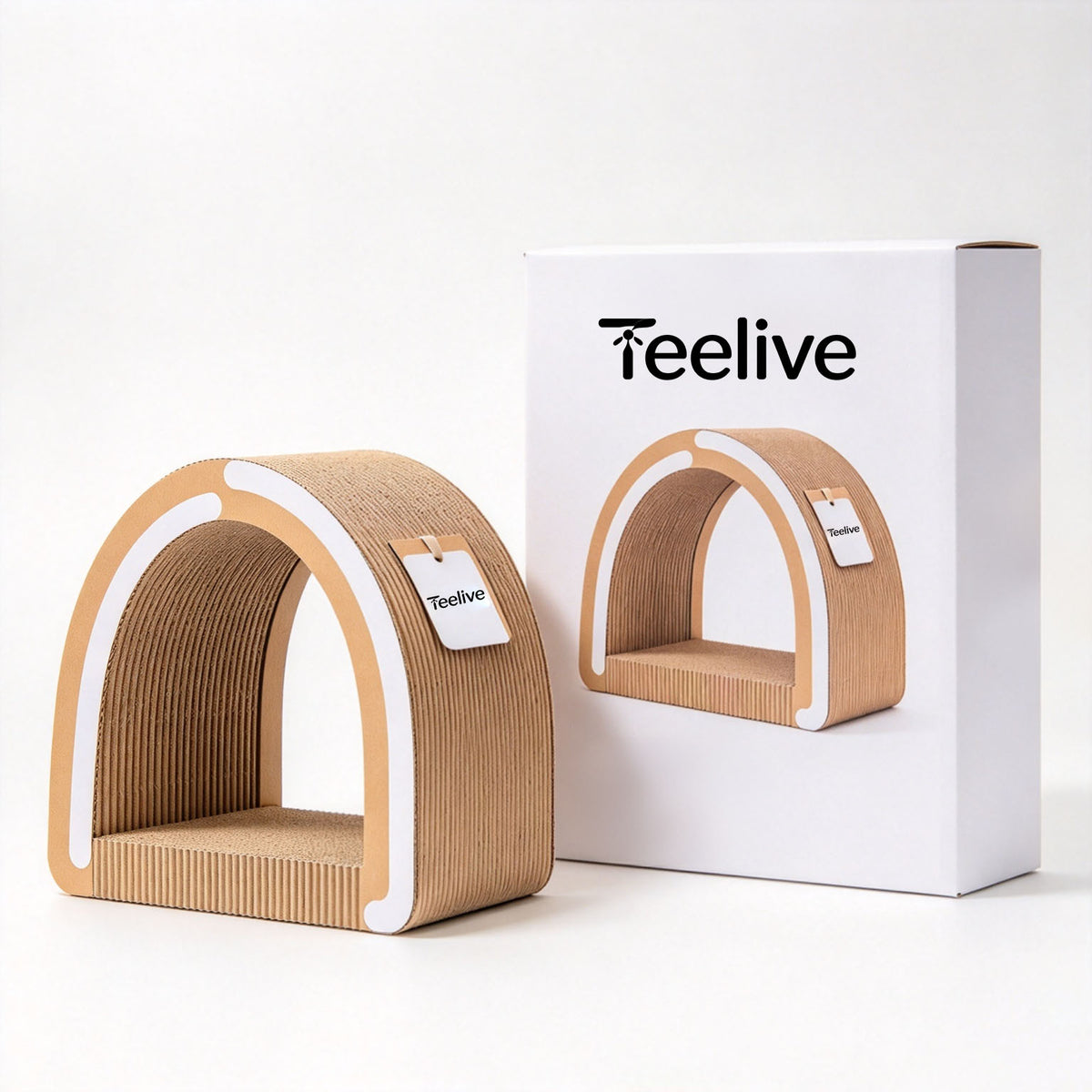 Teelive Cat Scratching Pad, Arch Shape Corrugated Cardboard Cat Scratcher House, Durable Cat Scratching Shelter Bed for Indoor Cats