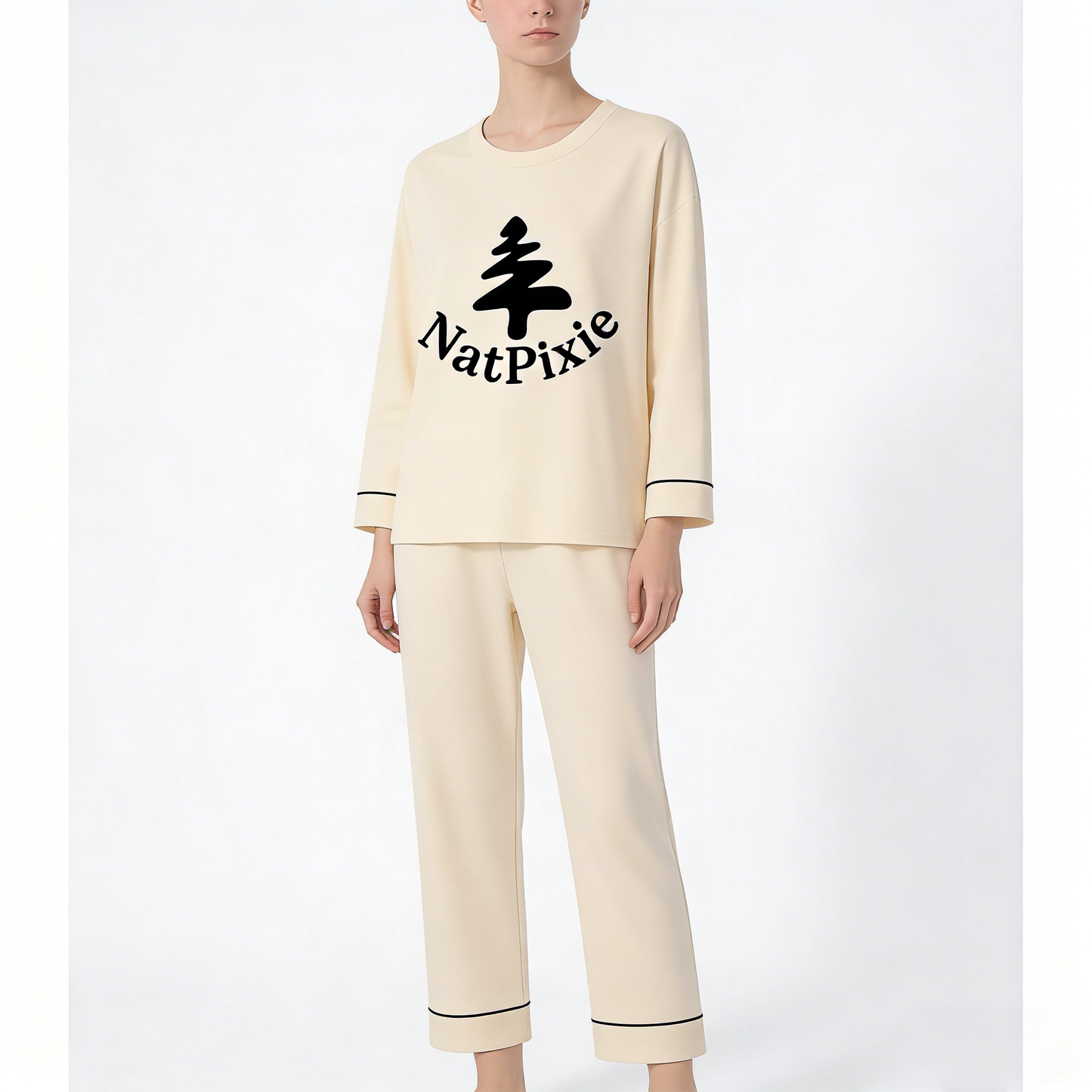 【NatPixie Logo Print Cotton Pajama Set】—— Cozy & Minimalist Sleepwear for All Seasons