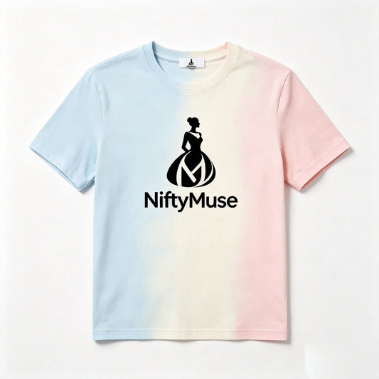 NiftyMuse Pastel Gradient Tie‑Dye T‑shirt, Crew Neck Short‑Sleeve Aesthetic Casual Tops