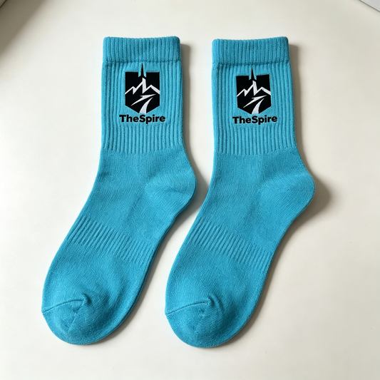 TheSpire Casual Crew Socks 4‑Pack, Soft Breathable Cotton Mid‑Calf Socks, Stylish Bright Blue Athletic Daily‑Wear Socks Unisex for Men Women