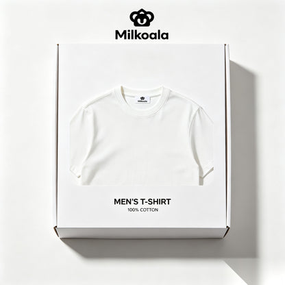 Milkoala Crew Neck Short-Sleeve T-Shirt, 100% Cotton Off-White Basic Tee for Men Daily Casual Outfit