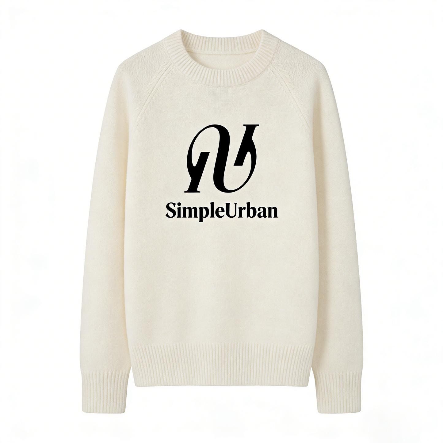 SimpleUrban Crewneck Sweater, Soft Cozy Knit Pullover, Minimalist Logo Casual Sweatshirt, Warm Daily Wear for Fall Winter, Relaxed Fit