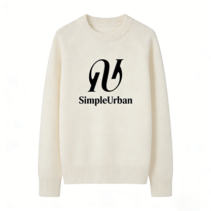 SimpleUrban Crewneck Sweater, Soft Cozy Knit Pullover, Minimalist Logo Casual Sweatshirt, Warm Daily Wear for Fall Winter, Relaxed Fit
