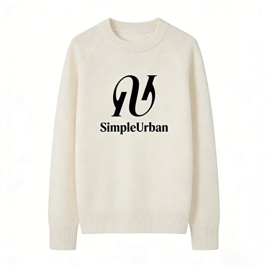 SimpleUrban Crewneck Sweater, Soft Cozy Knit Pullover, Minimalist Logo Casual Sweatshirt, Warm Daily Wear for Fall Winter, Relaxed Fit