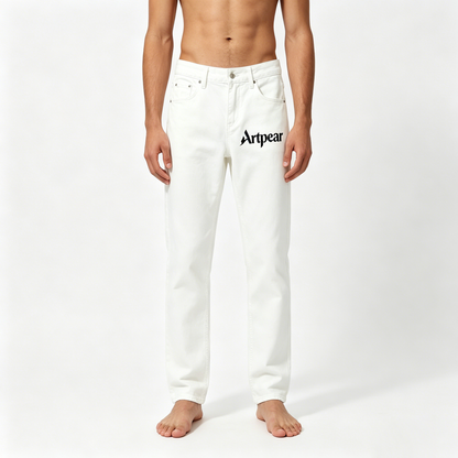 Artpear Men's White Straight-Leg Jeans, Classic Fit Casual Denim Pants, High Waist Comfort Stretch Trousers with Pockets, All-Season Streetwear