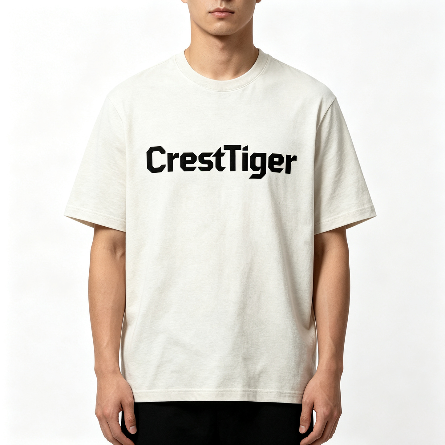 CrestTiger Crew Neck Short Sleeve T-Shirt, Premium Soft Cotton Loose Fit Basic Everyday Tee, Minimal Bold Letter Graphic Casual Top
