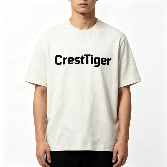 CrestTiger Crew Neck Short Sleeve T-Shirt, Premium Soft Cotton Loose Fit Basic Everyday Tee, Minimal Bold Letter Graphic Casual Top